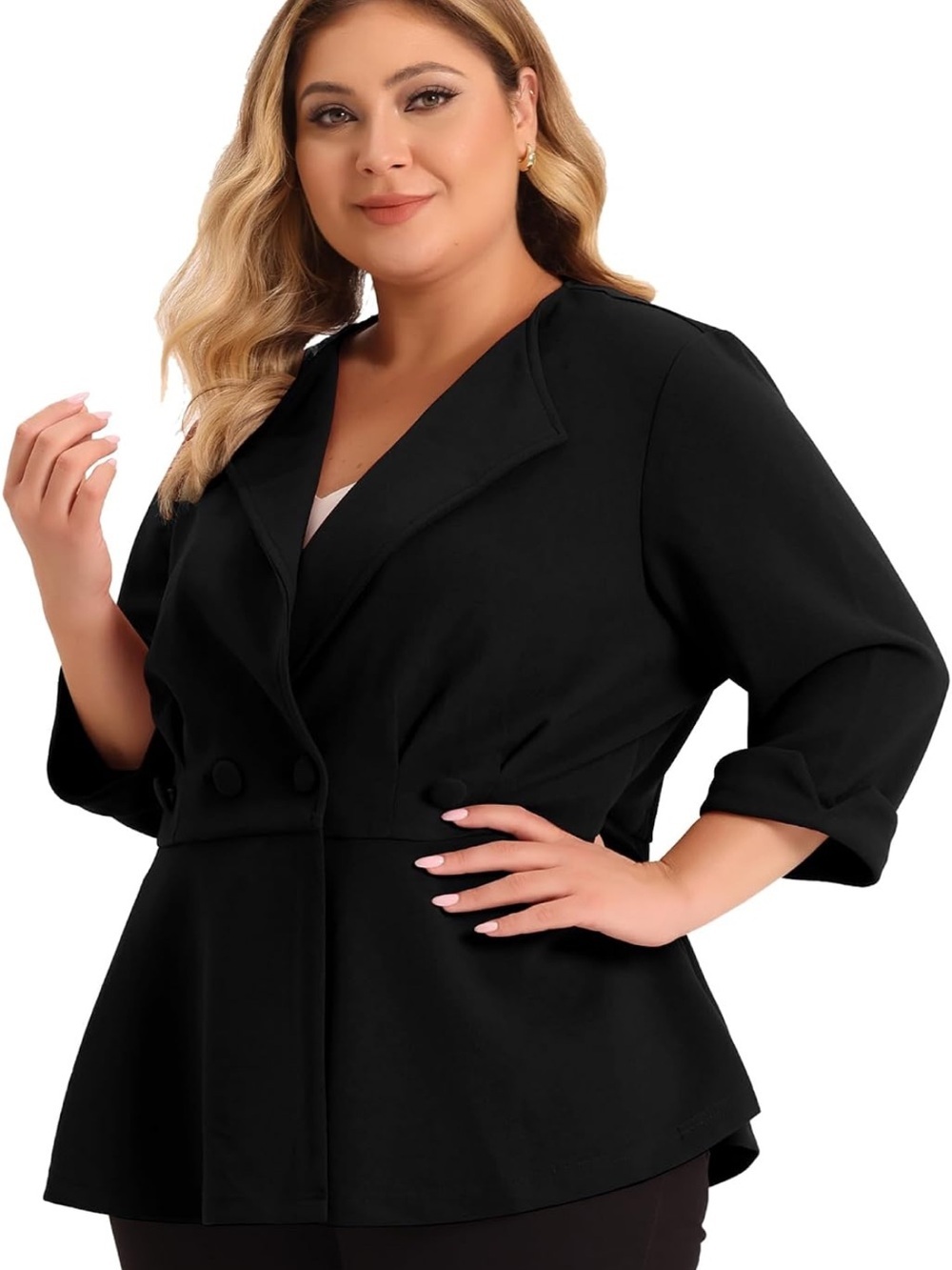 Agnes Orinda Jacket XL Black Peplum Jacket Double Breasted Plus Size